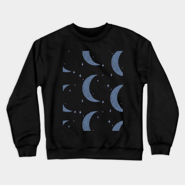 Blue Moon and Stars Pattern Crewneck Sweatshirt by Moonlit Midnight Arts